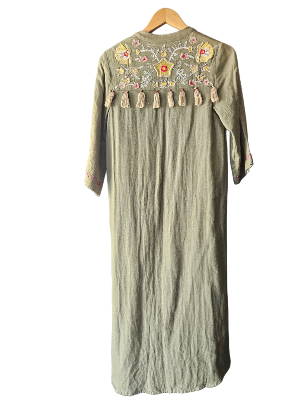 Soft Surroundings Embroidered Tassel Gauze High-Low Midi Dress - XS - Picture 2 of 8